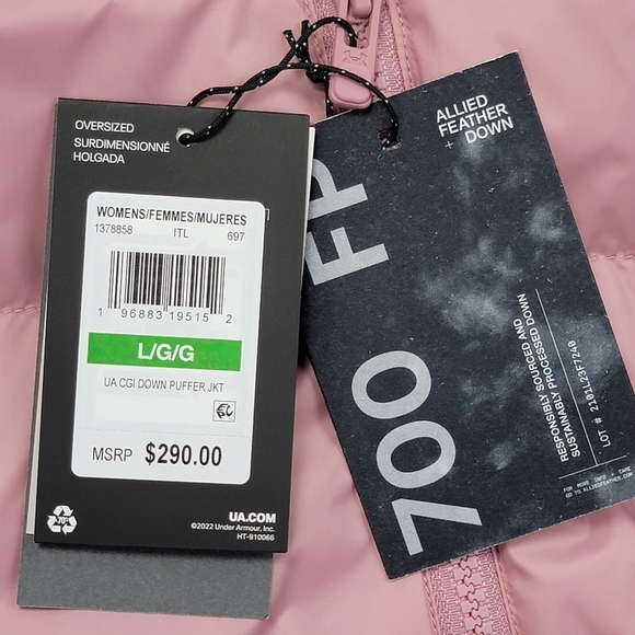 Under Armour Jacket Pink 700 Down Cold Gear Infrared 1378858 Women’s Size L New - Picture 4 of 14